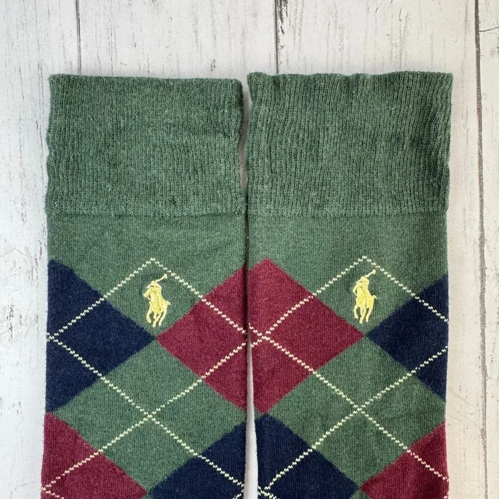 Polo Ralph Lauren Green Embroidered Pony Mercerized Argyle Dress Socks